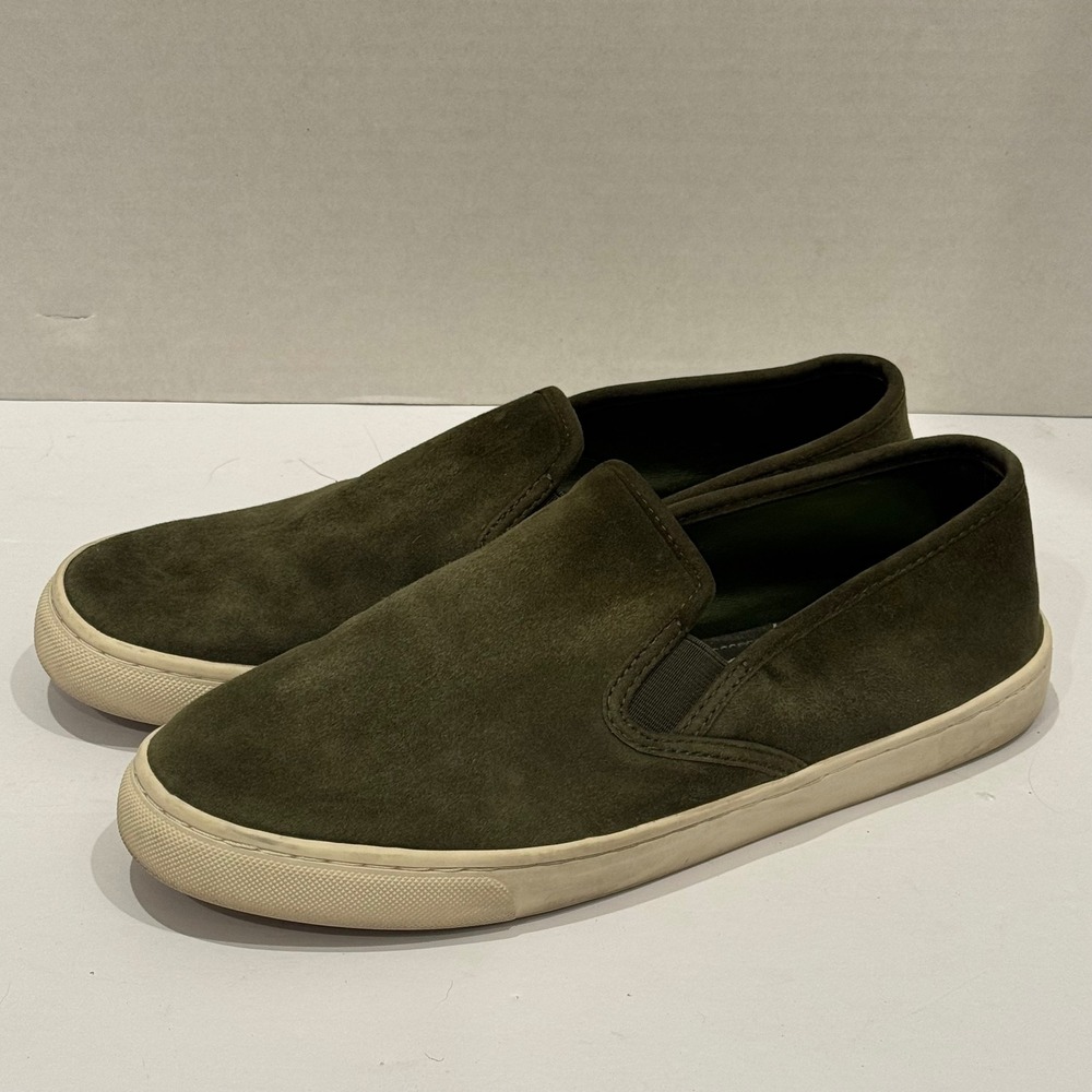 Tory Burch Olive Green Leather Suede Minimalist Slip On Sneakers Women's Size 10 - Picture 2 of 8